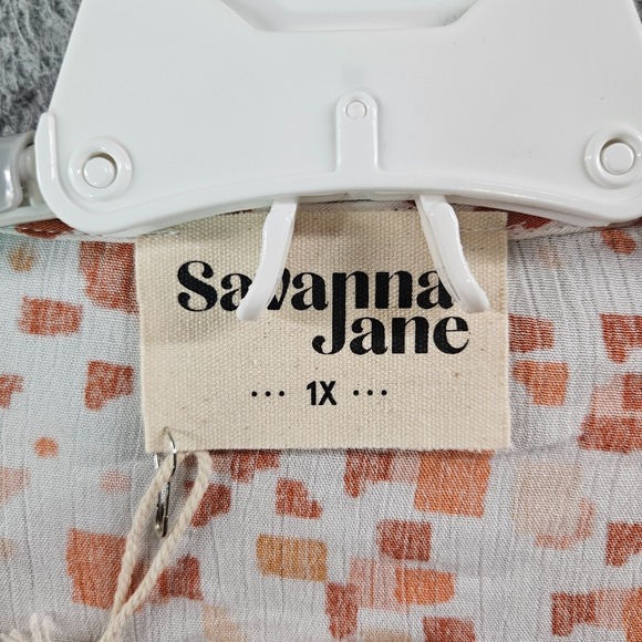 NEW Savanna Jane Top‎ Blouse Women 1X Embroidered Long Sleeve White Red Brown - Picture 3 of 8